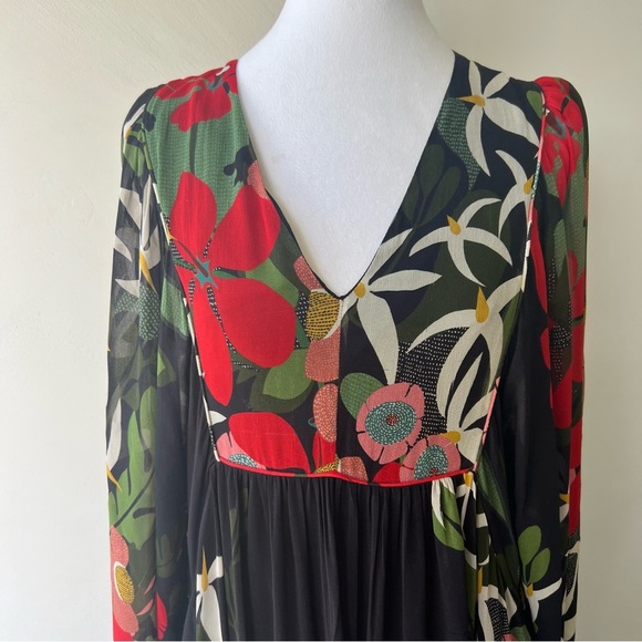 Farm Rio size XS Silk Floral Long Sleeve Maxi Dress, balloon sleeves - Picture 6 of 12